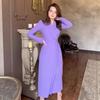 2025 Autumn V-neck Waist-cinching French Socialite Solid Color Long Dress for Women