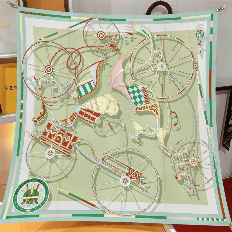 Spring New 90Cm Square Scarf Handmade Desktop Twill Silk High-End Shawl Headscarf Machine Curling Women Fashion Trend