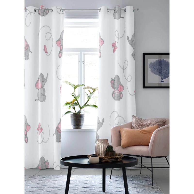 Baby Elephant Cute Butterfly Window Curtain for Living Room Bedroom Home Decor Kitchen for Window Drapes