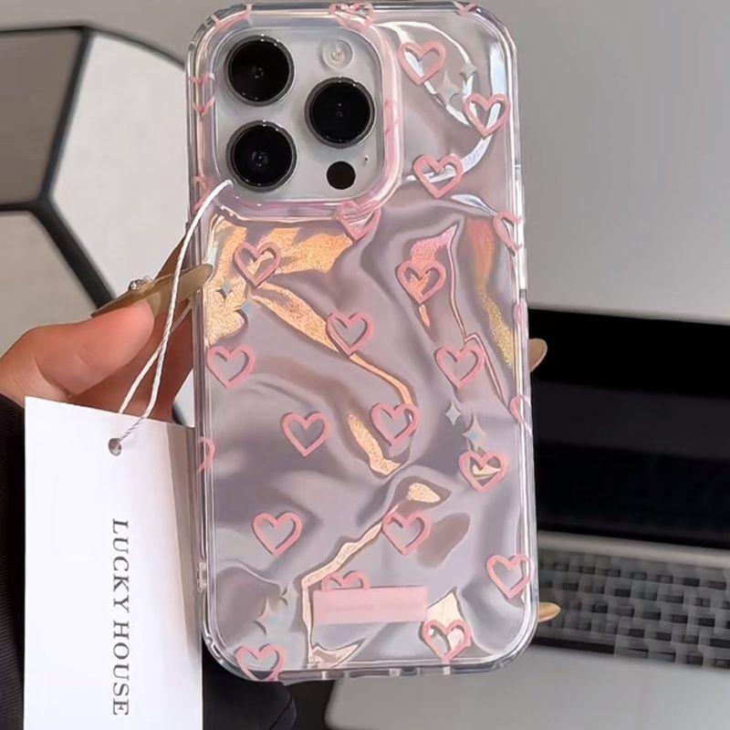 Ins Water Corrugated Powder Love for Apple 16 Couple Phone Case 15promax Premium