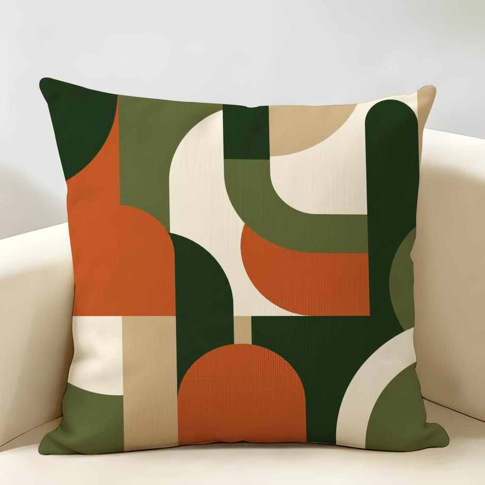 Retro MidCentury Abstract Cushion Cover Durable Hypoallergenic Organic Linen Short Pillow Cover Washable