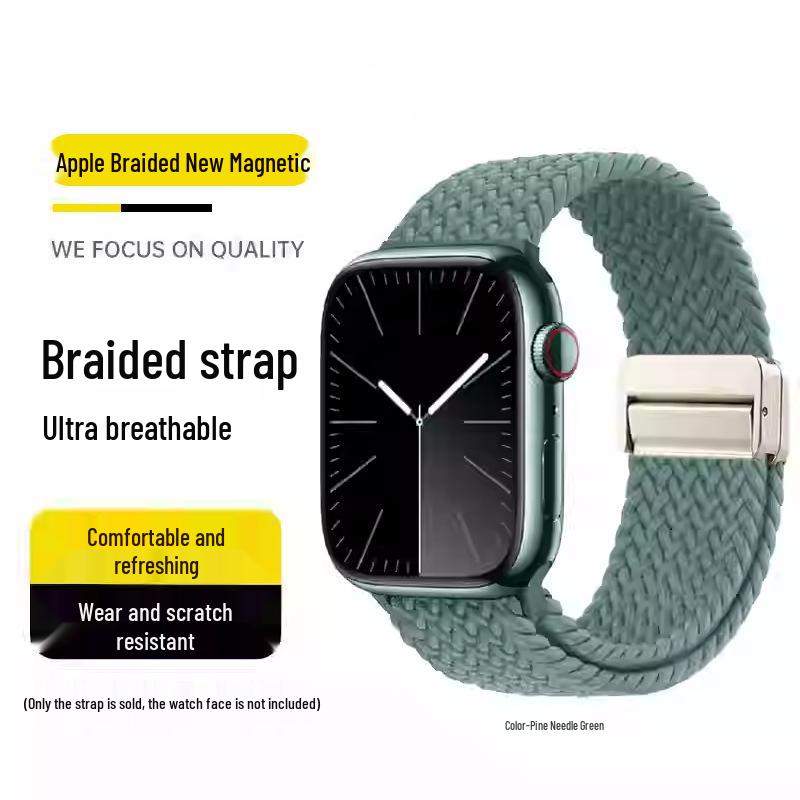 Kompatibles elastisches geflochtenes Magnetarmband aus Nylon für Apple Watch 4, 5, 6 & iWatch 7, 8, 9