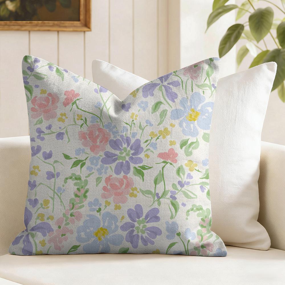 Floral Pattern Cushion Cover Summer Linen Pillow Case Organic Fabric Cushion Cover DoubleSided Print Sofa Home Decor