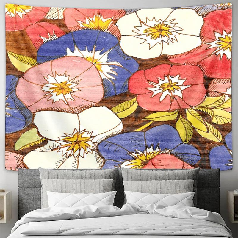 Floral Tapestry Wall Hanging Nature Botanical Flower Pattern Room Decor Bohemian Aesthetic Dorm Wall Art Bedroom Living Room Bac