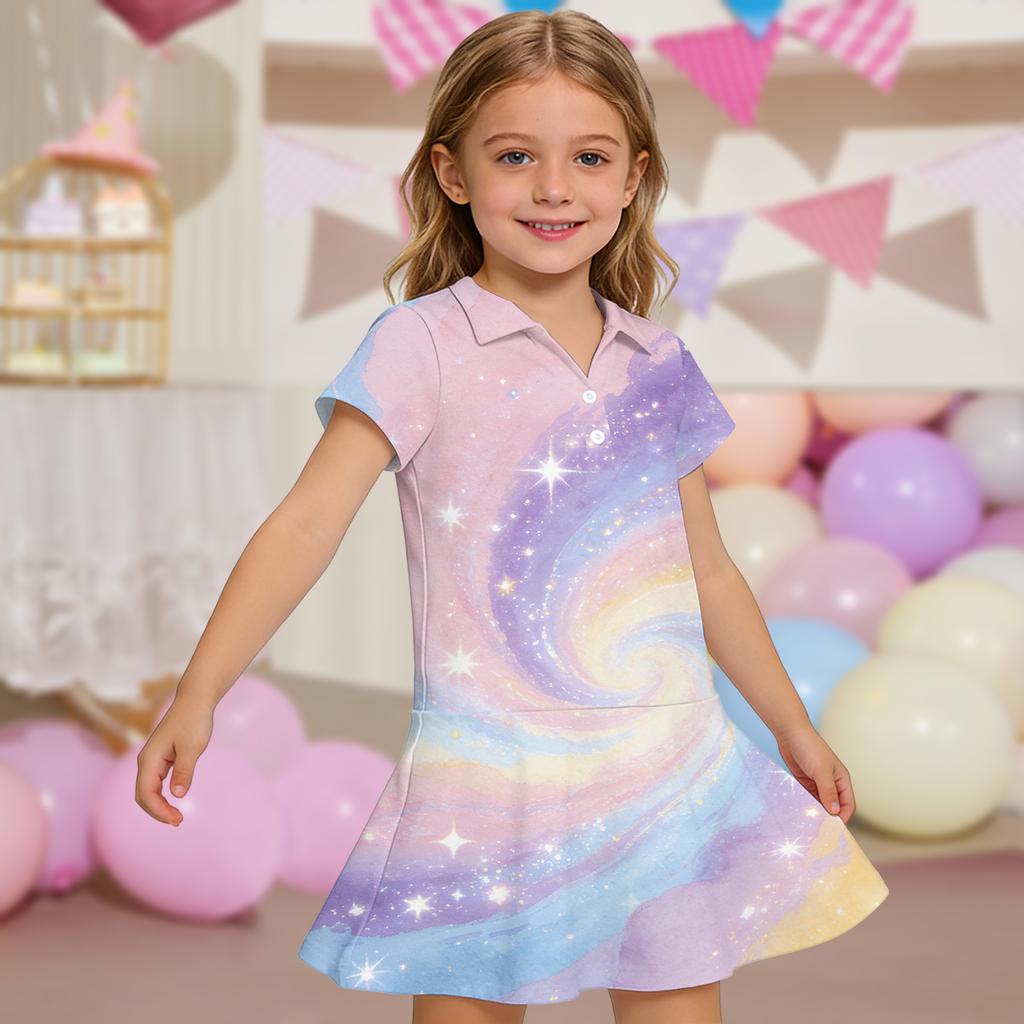Kids'  Dress - Short Sleeve Pocket Color Frock Kids' Collared Dress - Short Sleeve Pocket Frock
