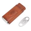 3 Finger Cigar Case Iron Cover Portable Soft Glossy Leather Cigar Holder Case with Cutter for