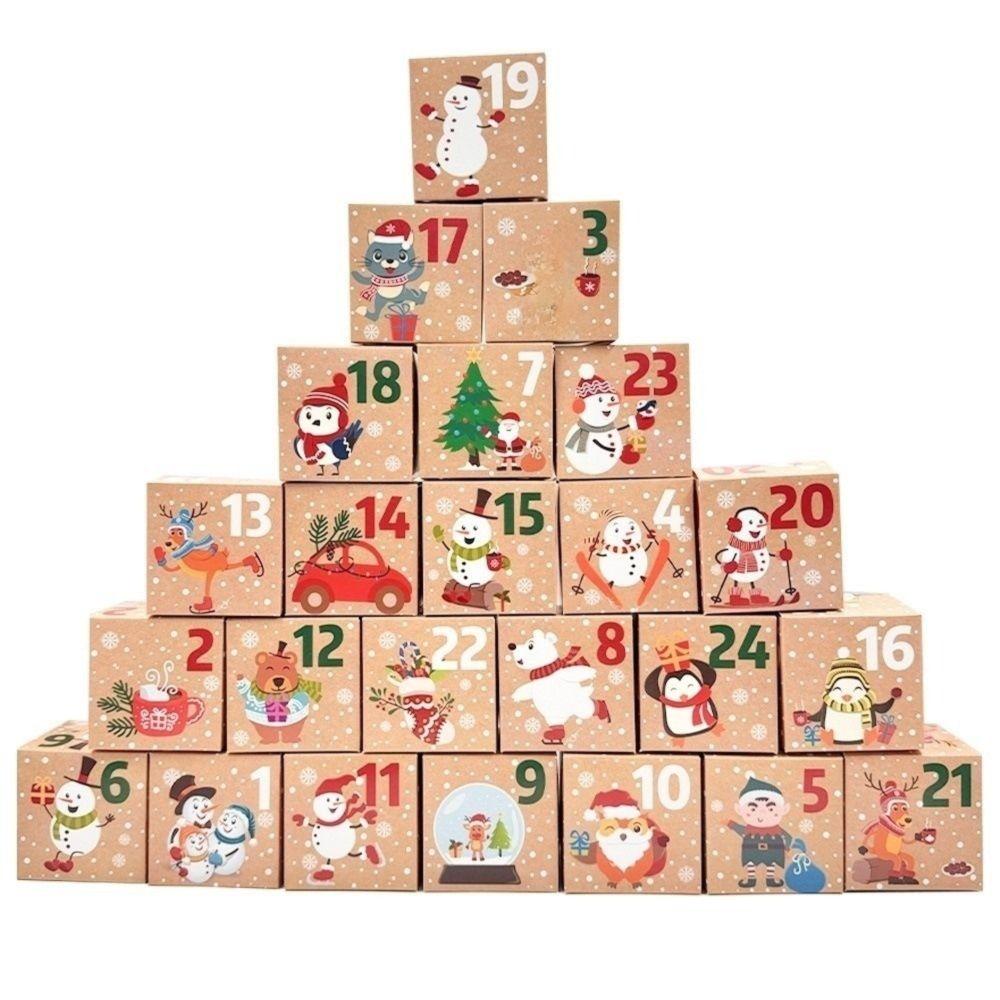 24pcs DIY Advent Calendar Boxes Mini Xmas Numbered Decorative Boxes Desktop Decor