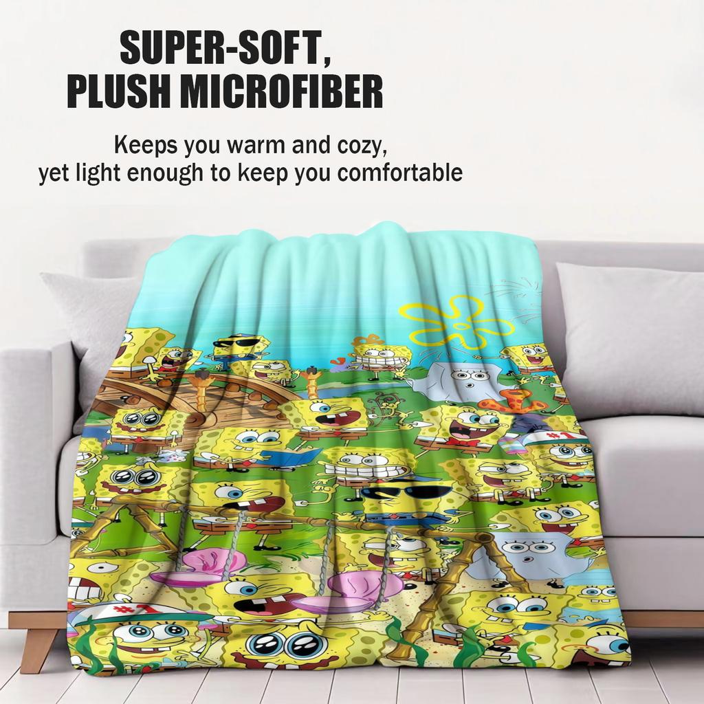 Multiple Cute SpongeBob Cartoon Print Pattern Flannel Blanket Soft Multifunctional Decortive Universal Throw Blanket Gift