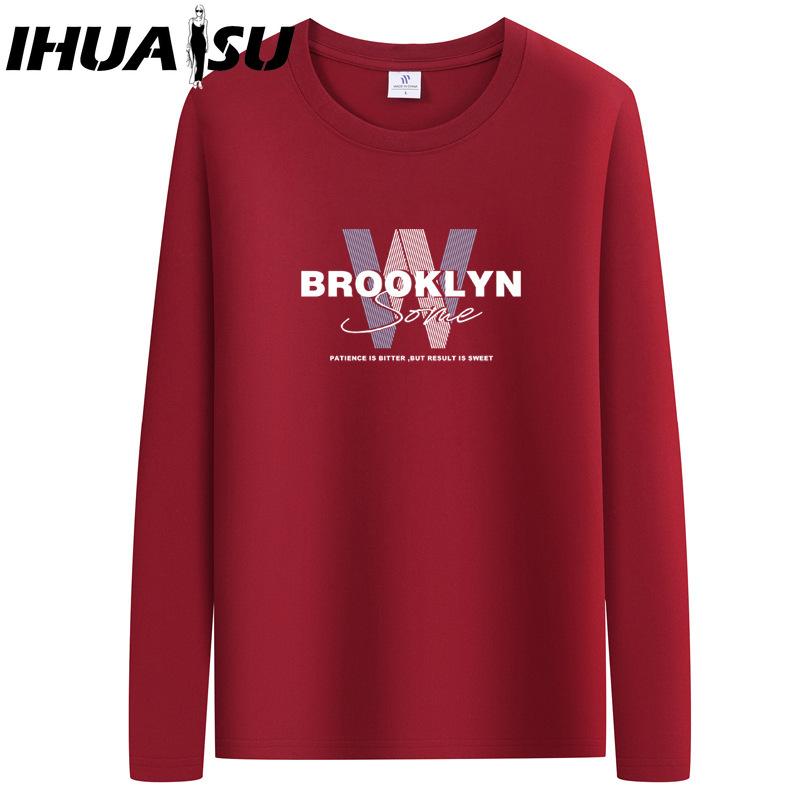 IHUASU Spring and Autumn Men's Long-sleeved T-shirt Men's O-collar Bottoming Shirt Men's Top Clothes T-shirts