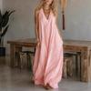 Women's V Neck Sleeveless Solid Color Loose Fit High Waist Casual Maxi Dress Sundress