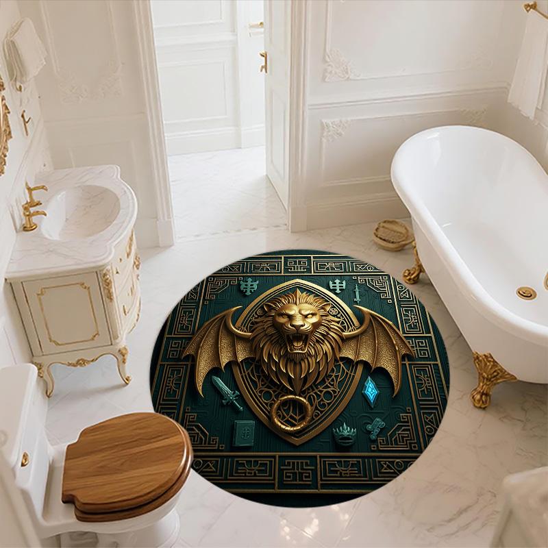 Relief Lion,Round Area Rug,Carpet Rug for Living Room Bedroom Sofa Playroom Decor,Non-slip Floor Mat