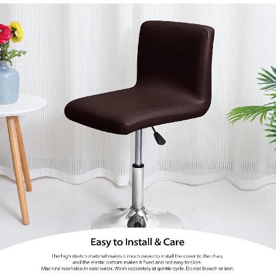 Gollense Stretch Bar Stool Covers with Backs, 4 Pack Waterproof PU Leather Pub Counter Dining Chair Covers, Square Swivel Barstool Seat Slipcover