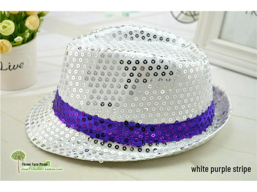 Children's Two-Color Striped Sequined Performance Jazz Hat