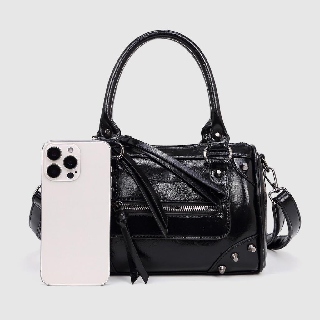 European and American Fashion Rivets Large Capacity Pillow Bag Bowling Motorcycle Handbag Single Shoulder Crossbody Women's Bag