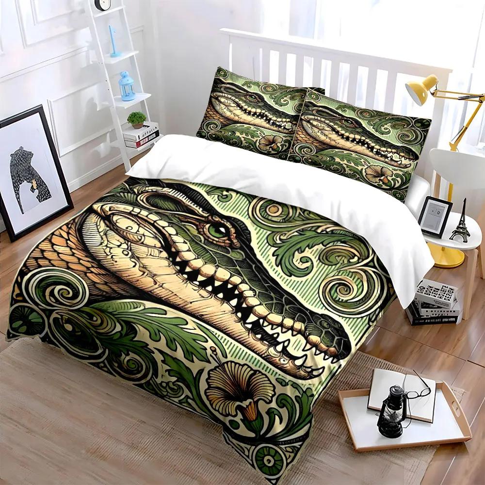 Crocodile Art Decor Set Soft Comfortable Duvet Cover Bedding Set Included 1*Duvet Cover & 2*Pillowcases Gift