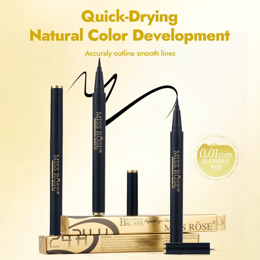 MISS ROSE Black Waterproof Eyeliner Pencil Fine Tip Intense Color