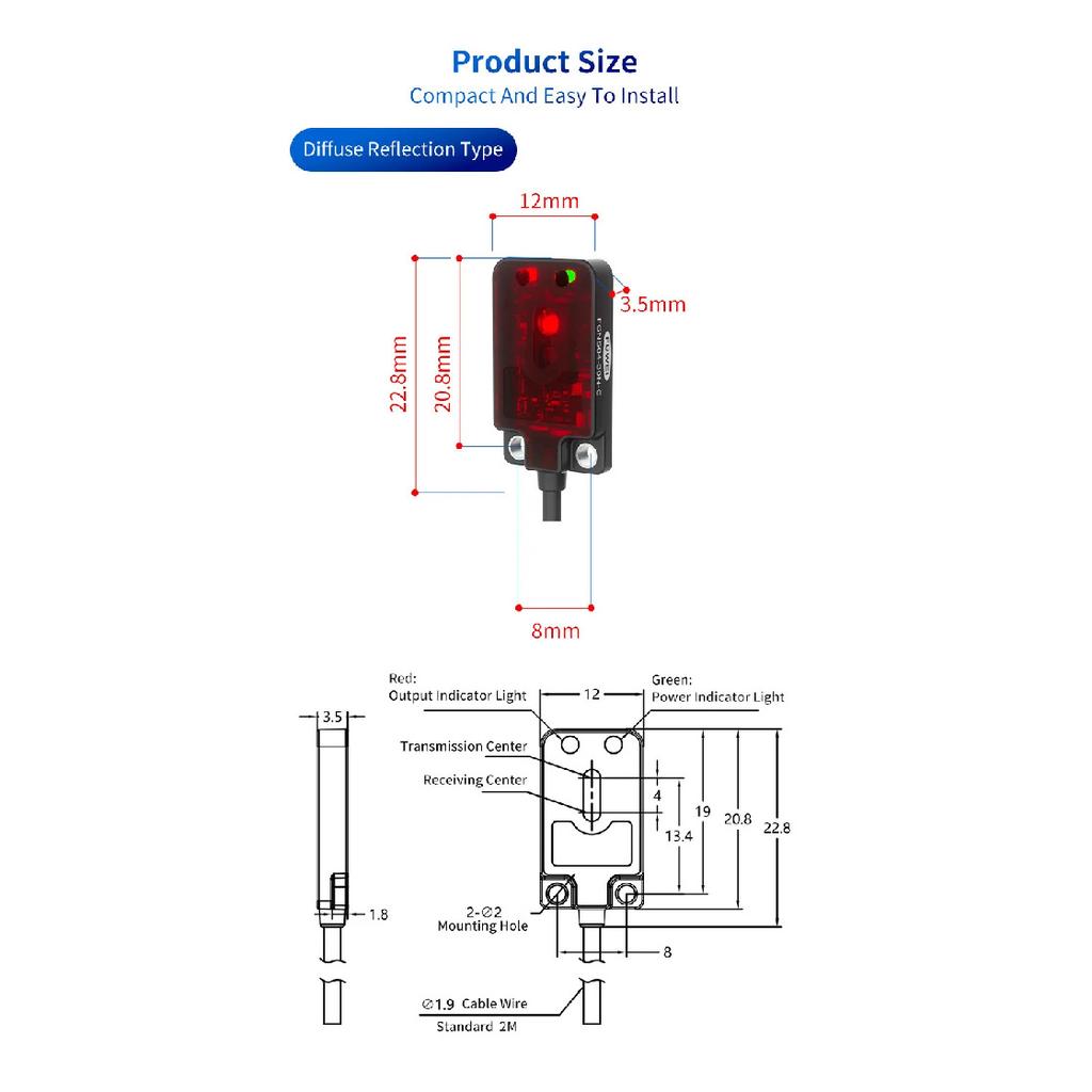 Ultra-Thin FGNS04-30PA-C Photoelectric Light Sensor Front Facing Outgoing Light Accurate Detection Electronic Component