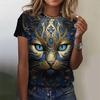 Summer Round Neck 3D Cat Pattern Print Top Fashionable Casual Short Sleeved Women's T-shirts