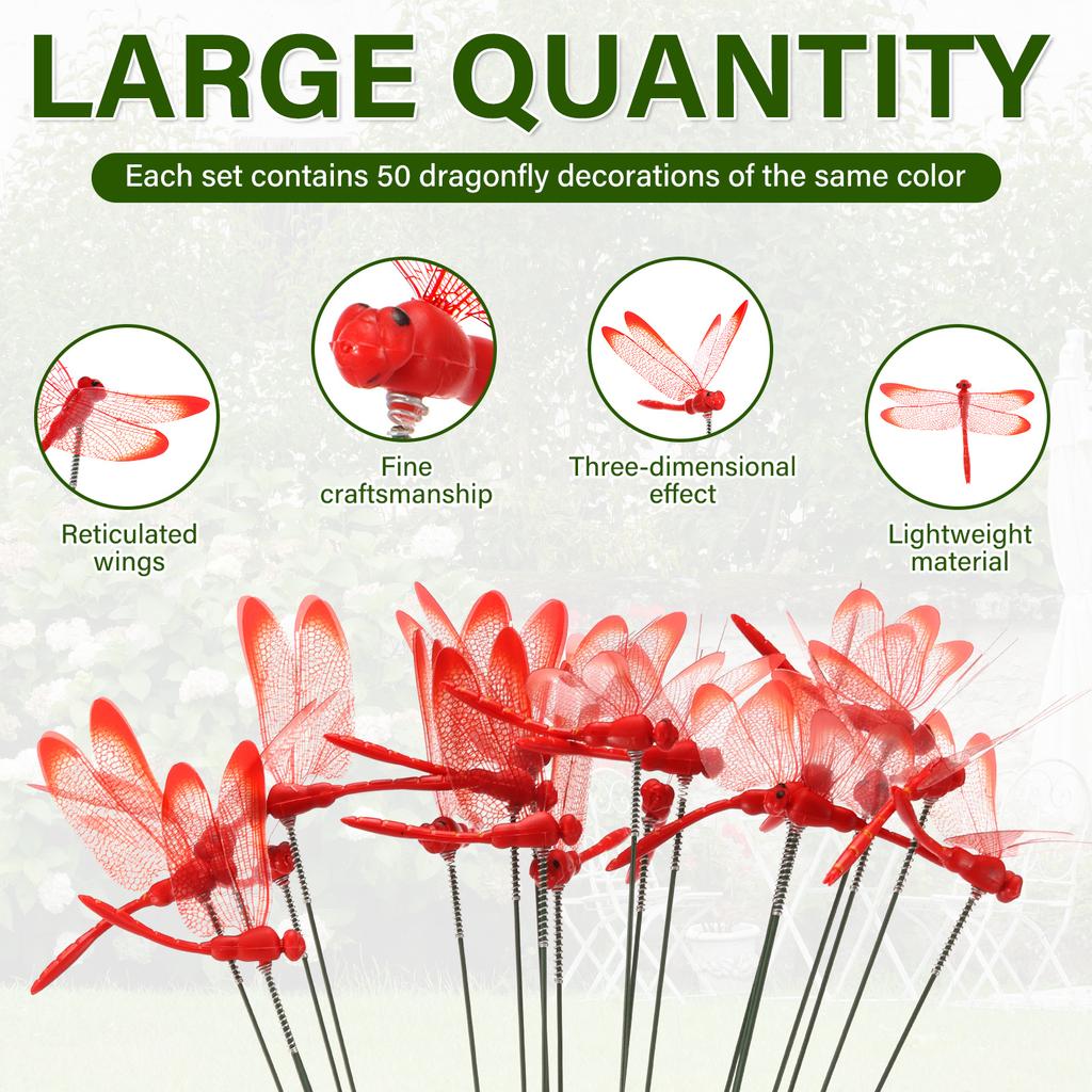 50 Pcs Garden Dragonfly Stake Plastic Simulation Garden Stake Decoration Creative Dragonfly Ornament for Flowerpot Outdoor Lawn