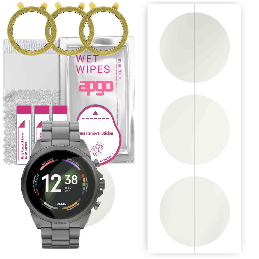 Protector de ecran mat hidrogel apgo de 3 ori pentru Fossil Gen 6 (44 mm), Film hidrogel, flexibil, TPU moale cu strat de poziționare, instalare ușoară