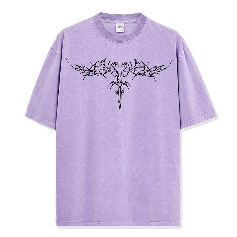 Loose Fit Washed Pure Cotton T-Shirt with Chest Tattoo Print