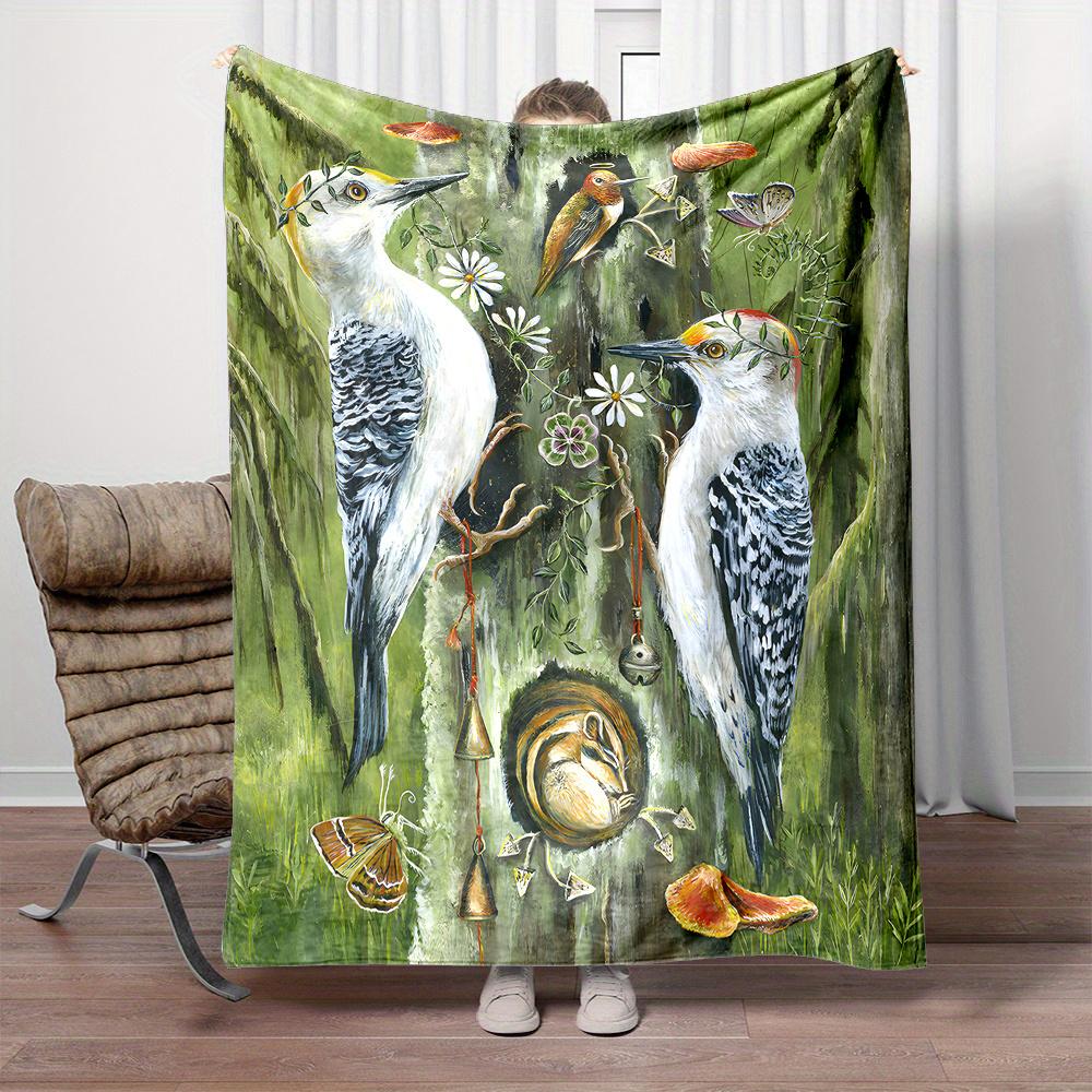 

Cozy Woodpecker Print Flannel Throw Blanket - Soft, Reversible & Machine Washable for All Seasons - Perfect for Bed, Sofa, Campi 130x150cm