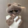 Women's Autumn and Winter Velvet Warm and Cold Ear Protection Hat, Black and White Striped Bear Ear Hat, Scarf Integrated Two-piece Plush Hat