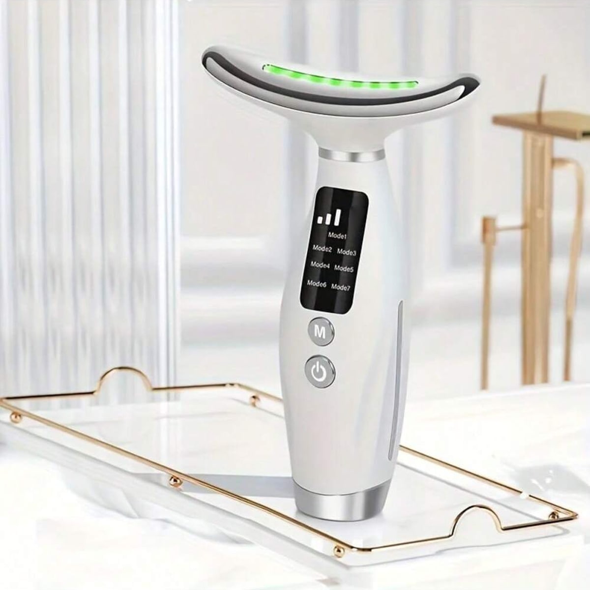 

Перезаряжаемый массажер для лица и шеи, 7 режимов, инструмент для ухода за лицом, идеальный подарок для женщин и девушек белый