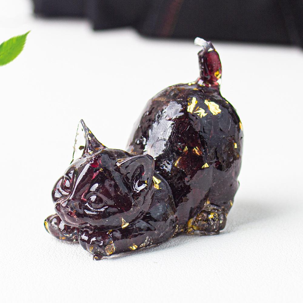 Crystal Cat Resin Decor Healing Desk Ornament Cute Animal Sculpture for Home Office Lucky Gift