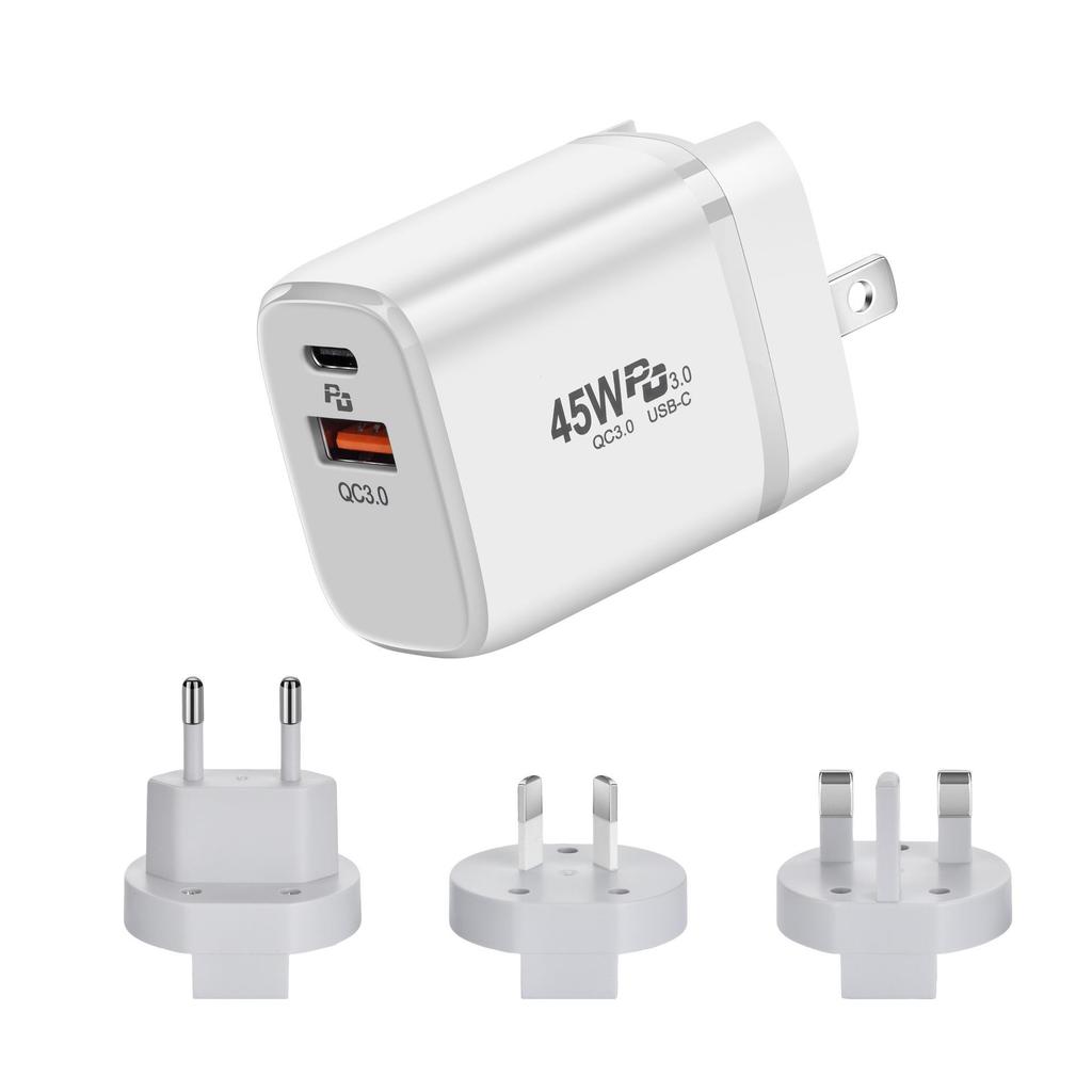 Compact Gallium Nitride 45W Fast Charger for Apple & Samsung with PD+QC3.0 Compatibility