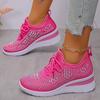 Fashion Women's Hot Pink Crystal Knitted Sneakers Autumn 2025 Shiny Rhinestone Wedge Heels Vulcanize Shoes Woman Platform Casual Shoes