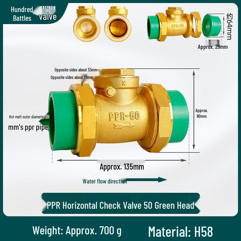 6/4 PPR Hot Melt Full Copper Check Valve, Horizontal/Vertical, 1-Inch Double Union, One-Way Tap Water Pipe Valve.