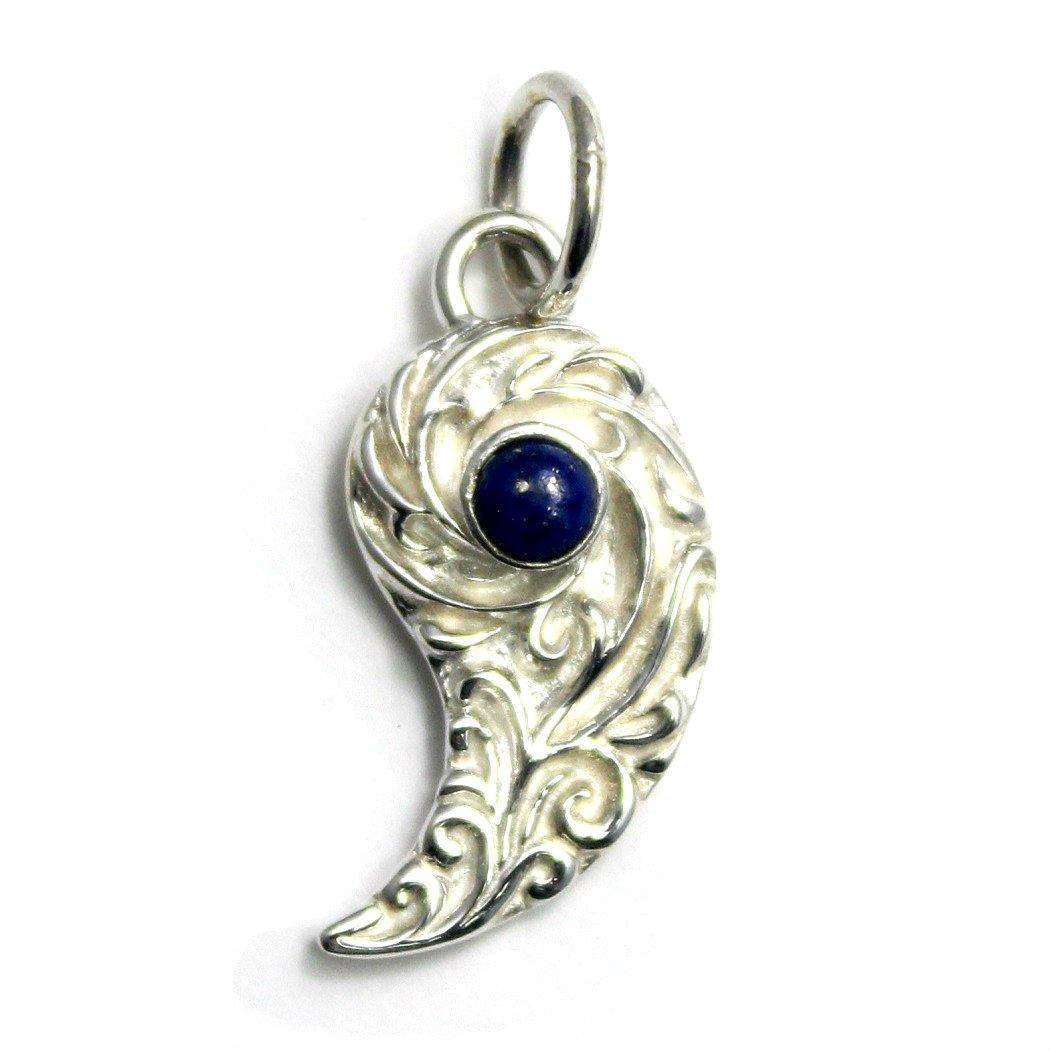 Magatama (comma-shaped bead) with lapis lazuli, sterling silver 925 pendant top, by Oriental Vibrations.