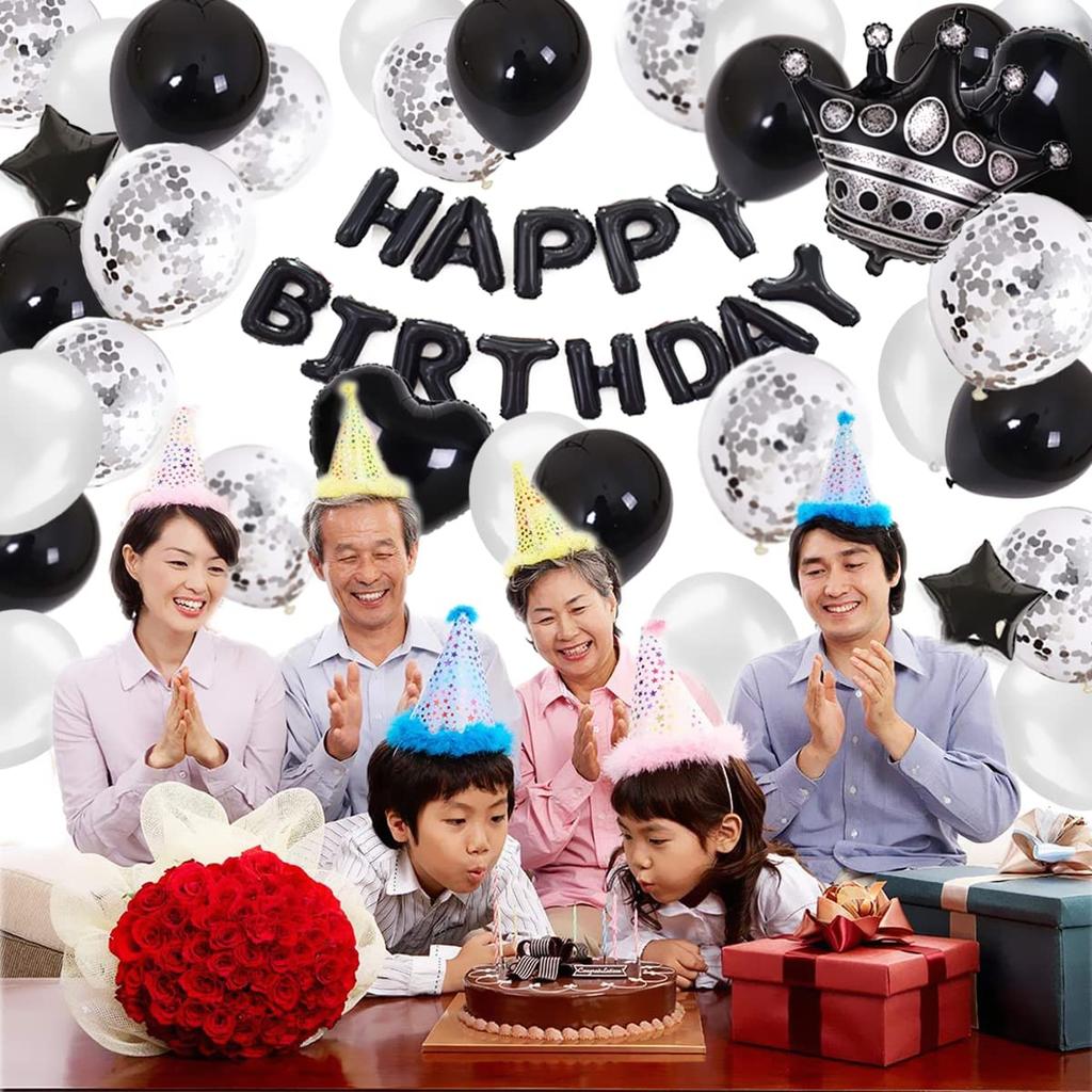 G&H Birthday Balloon Decoration Set Happy Birthday Balloons Black and White
