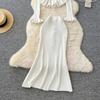 Two Piece Business Set Women Outfits Long Sleeve Tunic Cropped Cardigan High Waist Bodycon Fishtail Skirt Suit Fashion Knitted Sweater Suit