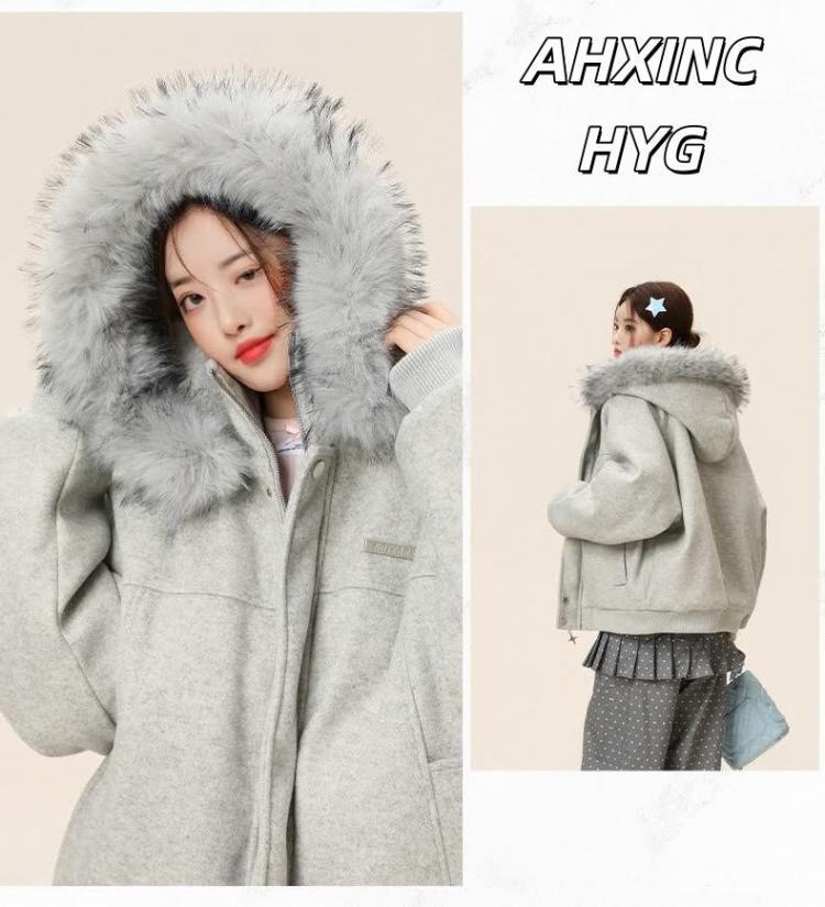 Men's Winter Wool Coat with Large Fur Collar - Mountain Eagle Hooded Heavyweight Jacket