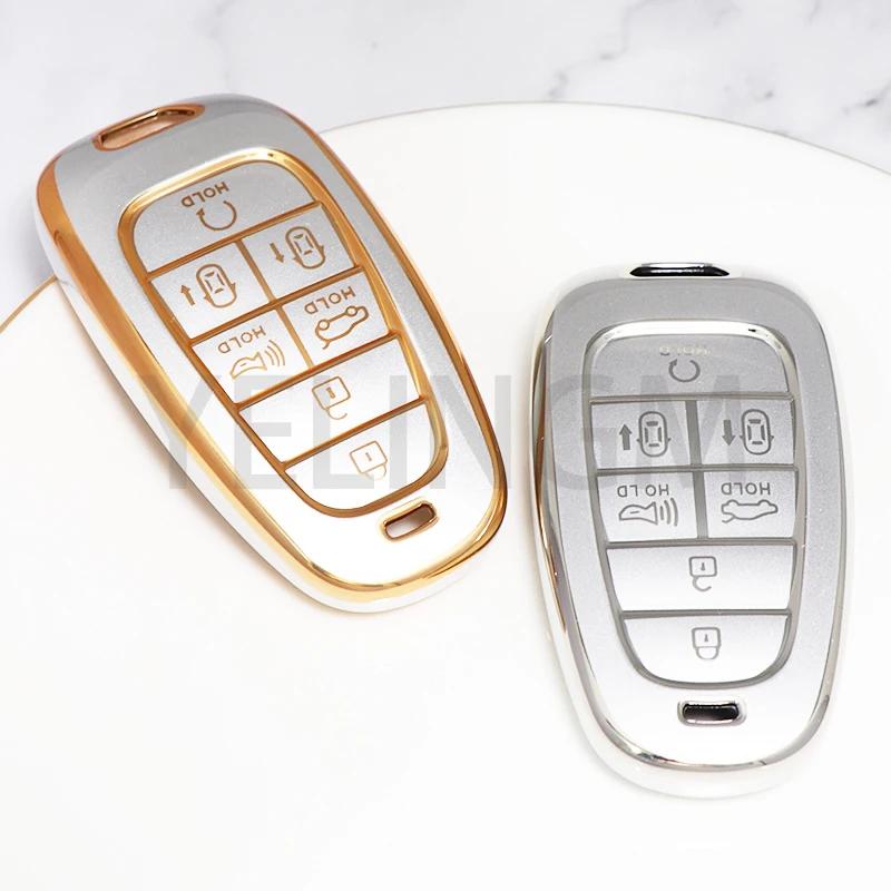 Car Key Case For Hyundai Key Fob Cover Keychain For     Sonata Santa Fe Tucson Nexo Palisade 7 Buttons