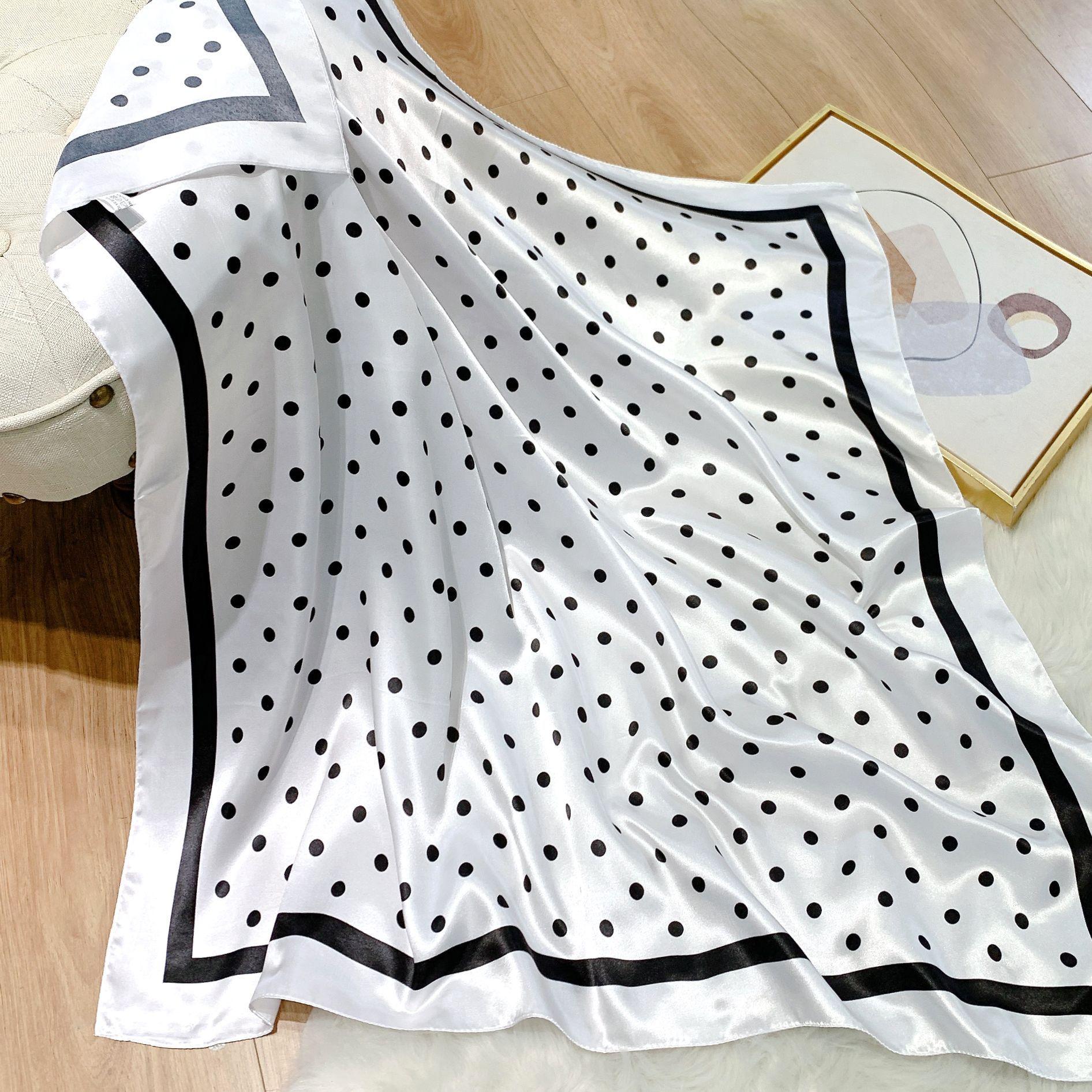 

Квадратный шарф с принтом в горошек для женщин, шелковая шаль, шейный платок, женские повязки для волос, повязки на голову, повязка на голову, атласный хиджаб, бандана 90x90cm