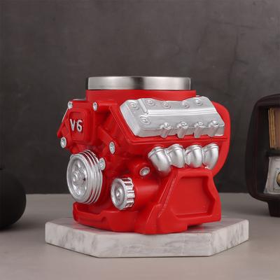Retro Motor Kaffeebecher doppelwandig mit Henkel V6 Motoren Edelstahlbecher Realistisches Design 300ML 15oz Isolierbecher für Auto