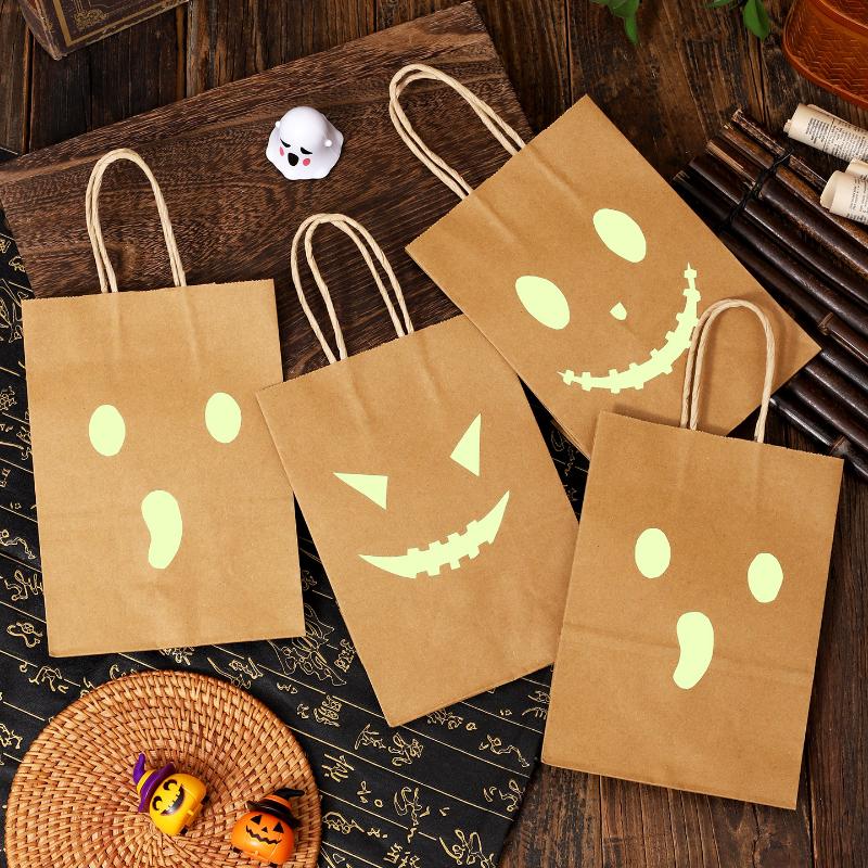 Halloween Kraftpapier Tasche Fluoreszierende Teufel Geist Tragetasche Geisterfest Party Geschenkverpackungstasche Frohen Halloween Tag Süßigkeiten Tasche