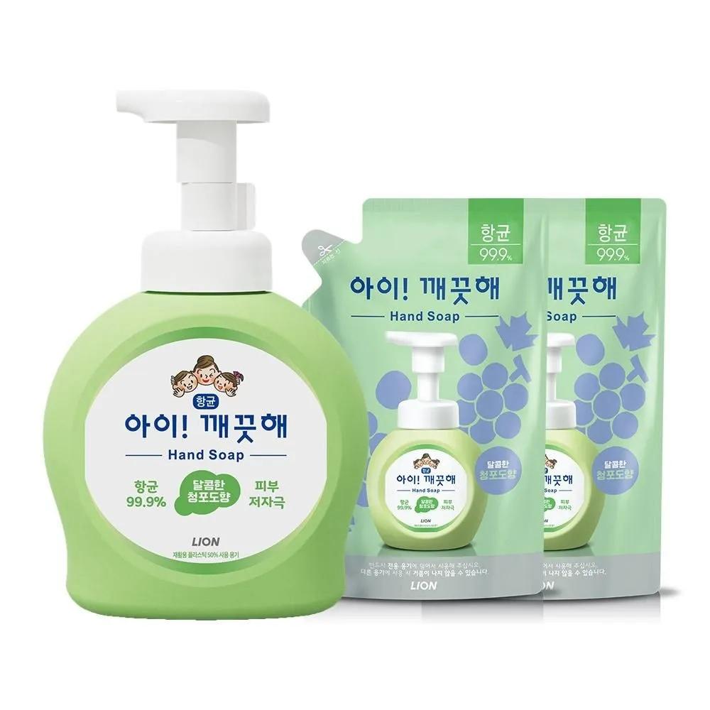 

LION Hand Wash Green Grape Container 490ml x 1 + Refill 450ml x 2 LION Moisturizing Protective Barrier Antibacterial Ingredients Soft and Smooth