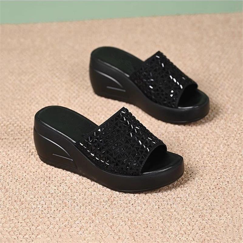 

Slope heel cool slippers women s summer 2025 new muffin sequins fashion women s shoes drag wear platform high heel one-word drag 35