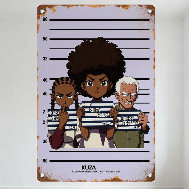

Vintage Style Police Mugshot KUZA Metal Tin Sign, Robert Freeman Huey Riley Reeb ID Cards Art, Retro Purple Worn Aesthetic Home 20x30cm（7.8x11.8inch）