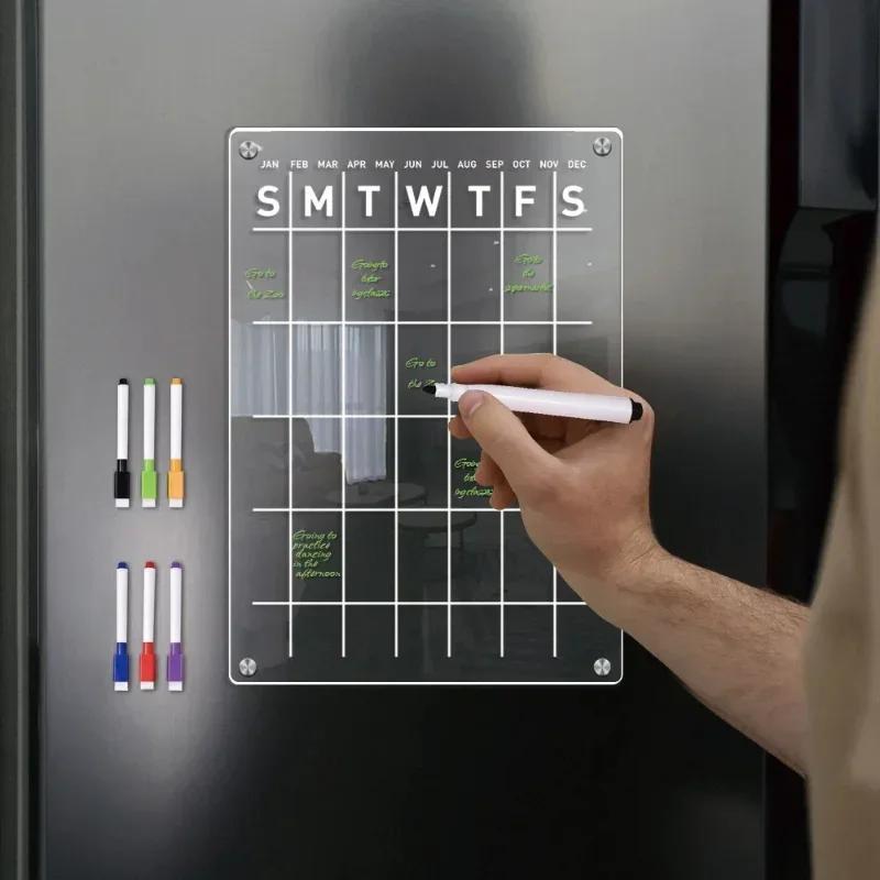 Fridge Magnet Sticker Clear Acrylic Calendar Weekly Planner Magnetic Schedule Reusable Board Fridge Message Menu Gadgets