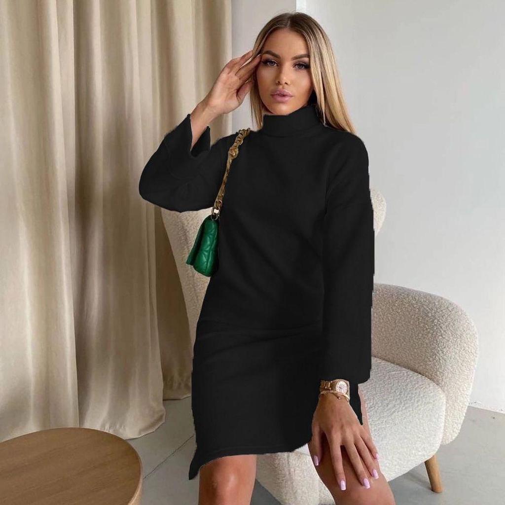 2023 Spring High Neck Long Sleeve Slit Sweatshirt Dress for Women