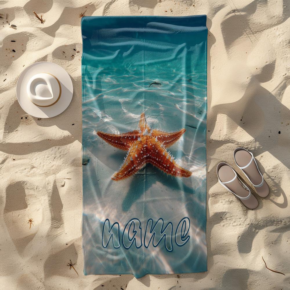 Beach Theme Beach Towel Starfish Shell Printing Microfiber Quick Drying Absorbent Large Bath Towel