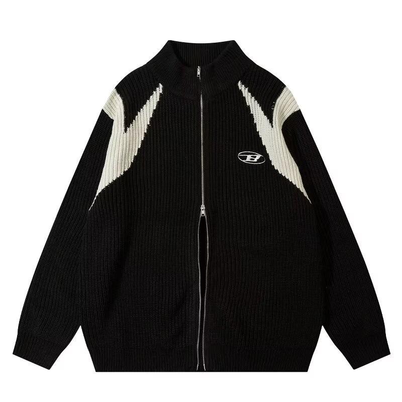 

Men s Trendy Chinese Embroidery High Neck Zipper Cardigan Sweater for Couples - Autumn/Winter Collection 3XL