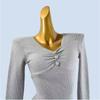 Pure Desire Pleating V-neck Buttons Waist Trimming Short Knitwear Female Autumn Retro Silm Slim Looking Thread Sweater Top