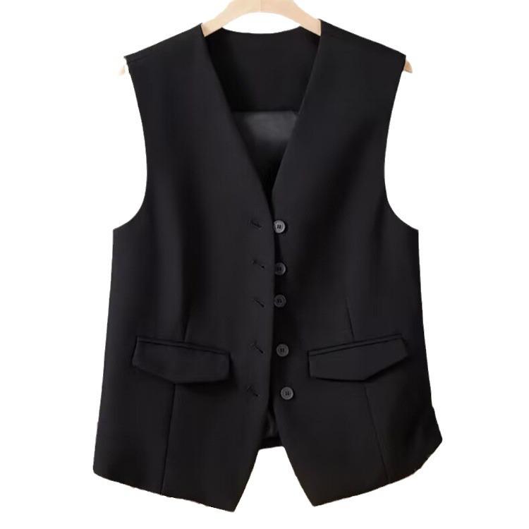 Vest Women Sleeveless Jacket Waistcoat V Neck Single Breasted Tops Outerwear Spring Summer Female Office Lady Vintage Coat