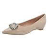 French shallow single shoes women's 2025 spring and autumn new rhinestone buckle inner height increase pointed flat shoes versatile commuter women'